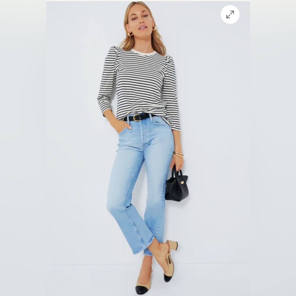 Pomander Place Navy and White Striped “Vesty” Long Sleeve Top